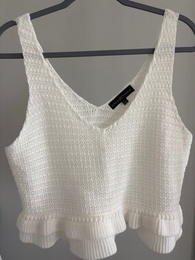 Almost Famous White Knit Ruffle-Hem Cami
